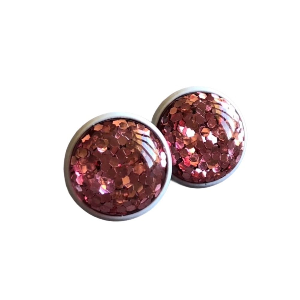 Pink Glitter Bomb White Post Stud Earrings!